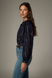 Blouse rayée brodée à col officier