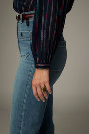 Blouse rayée brodée à col officier