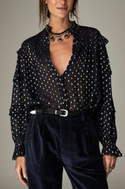 Blouse à volants et col officier