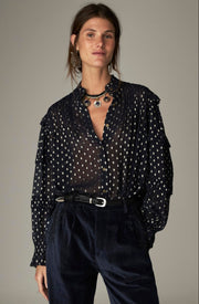 Blouse à volants et col officier