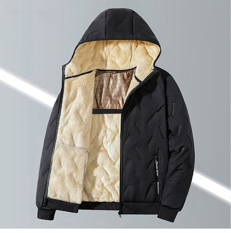 Blouson à capuche matelassé noir, vue ouverte de face