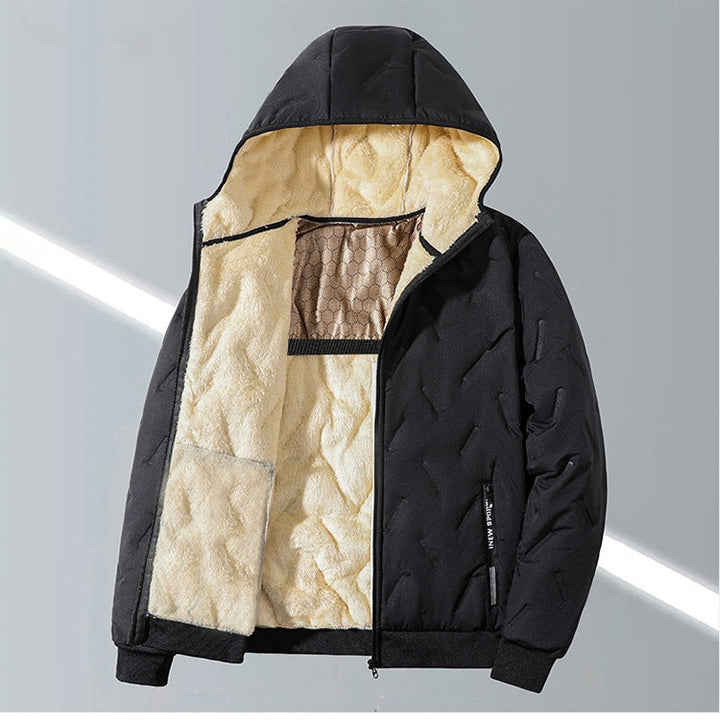 Blouson à capuche matelassé noir, vue ouverte de face