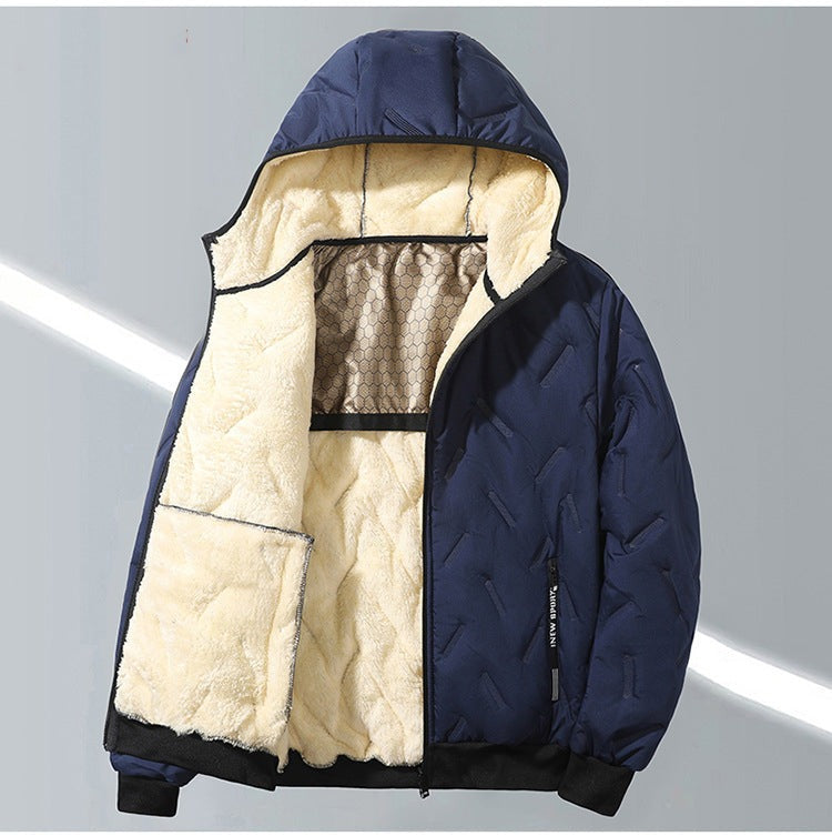 Blouson à capuche matelassé bleu foncé, vue ouverte de face