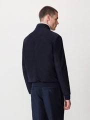 Blouson cuir nubuck bleu marine — vue portée de dos
