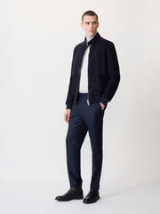Blouson cuir nubuck bleu marine — vue portée en pied