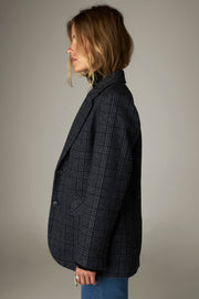 Blazer gris anthracite à carreaux, vue portée de profil