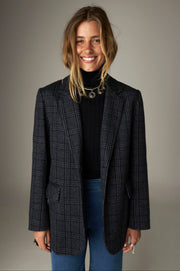 Blazer gris anthracite à carreaux, vue portée de face