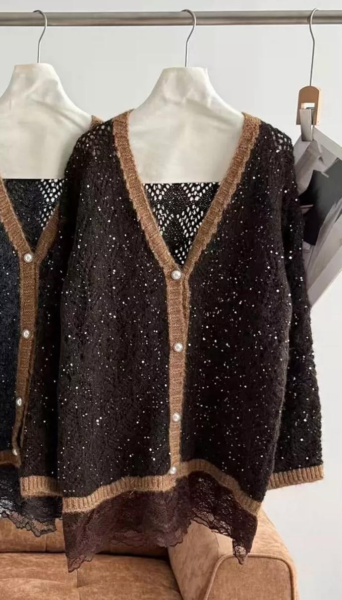 Cardigan ajouré à bordures contrastantes