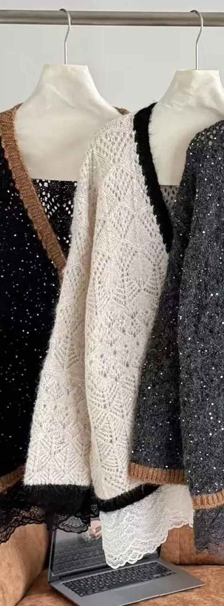 Cardigan ajouré à bordures contrastantes