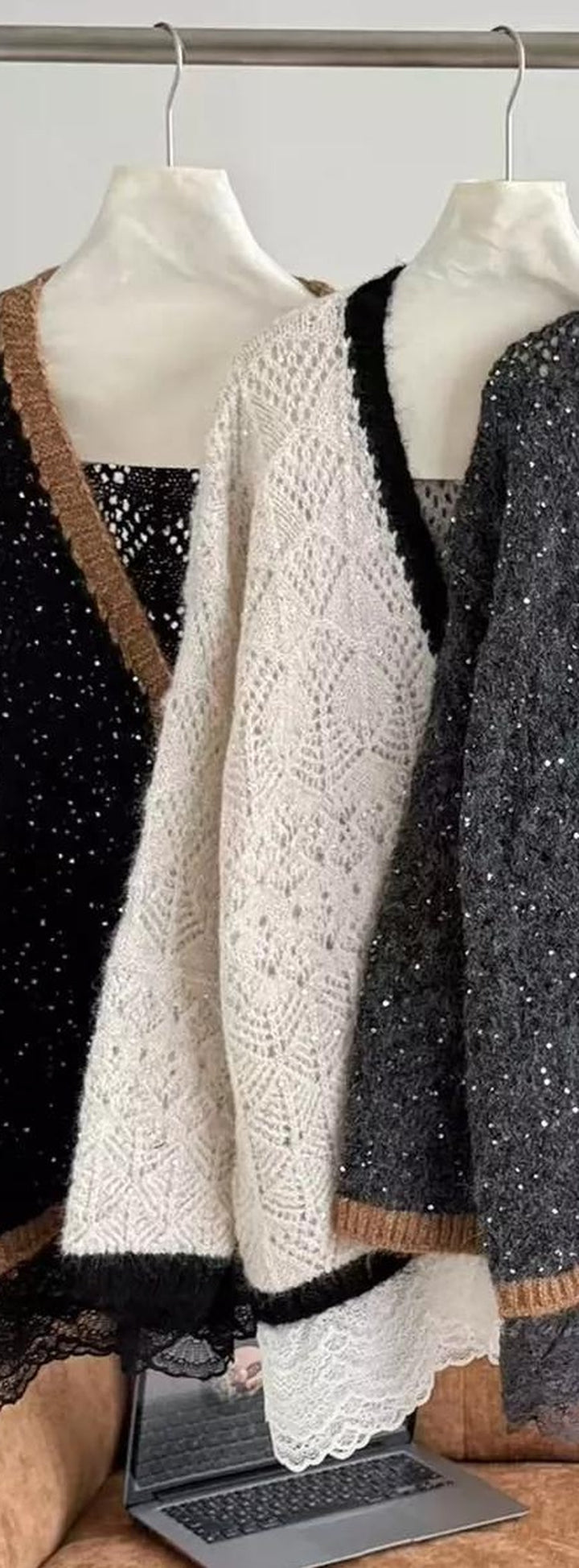 Cardigan ajouré à bordures contrastantes