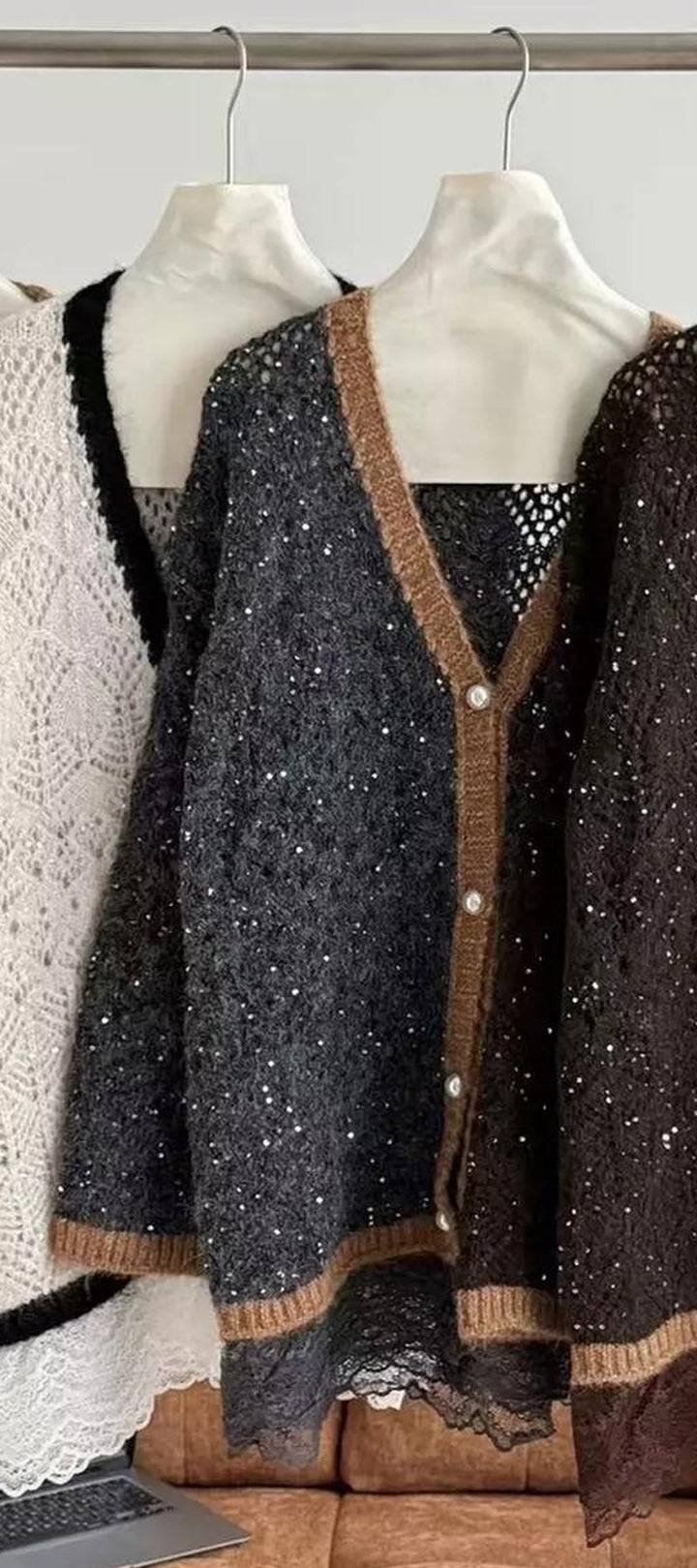 Cardigan ajouré à bordures contrastantes