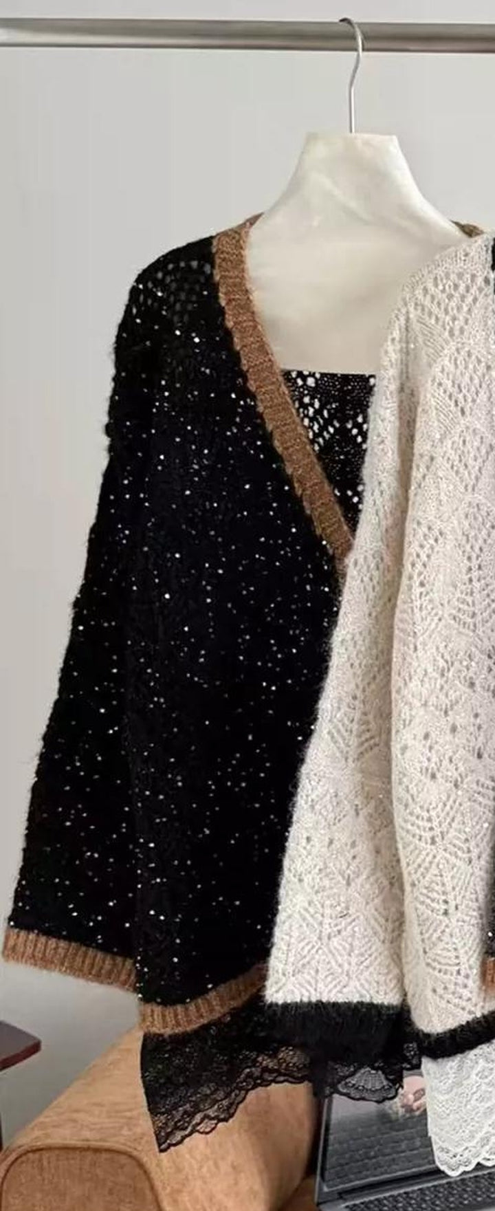 Cardigan ajouré à bordures contrastantes