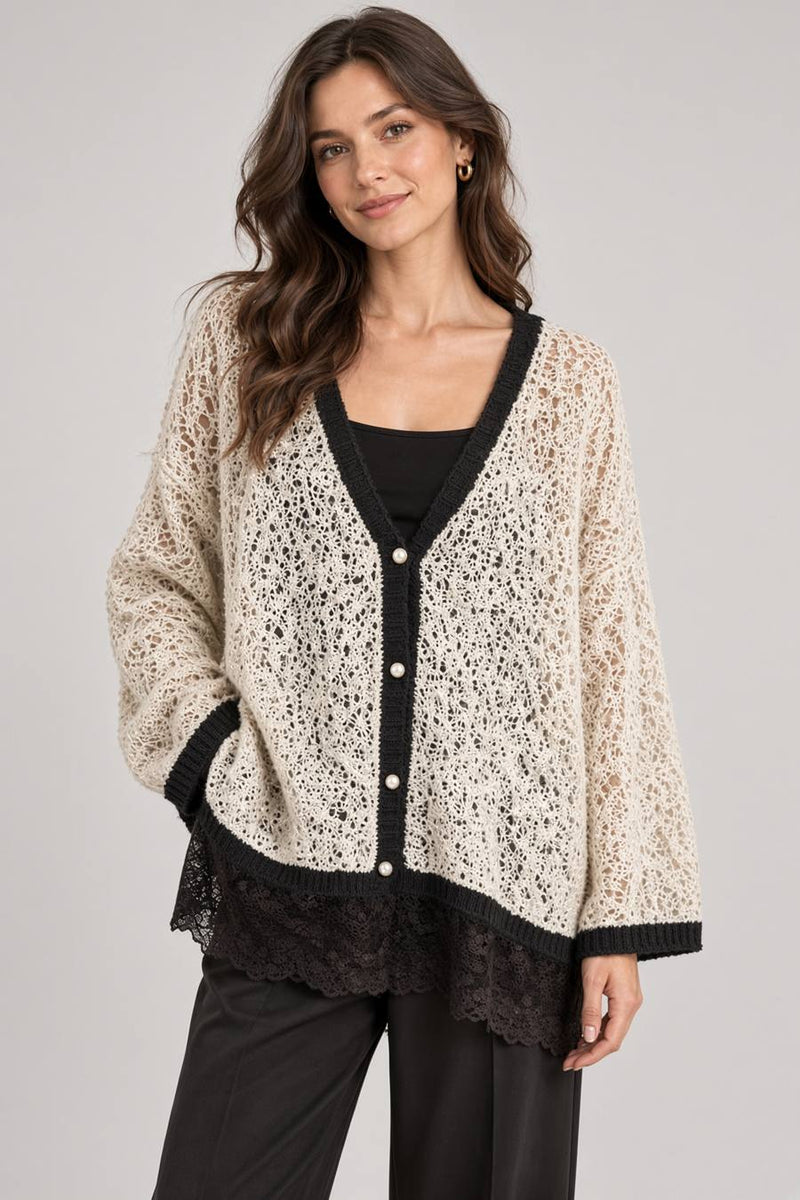 Cardigan ajouré écru