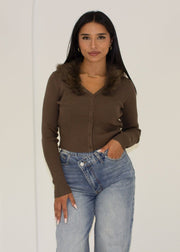 Cardigan à col fausse fourrure