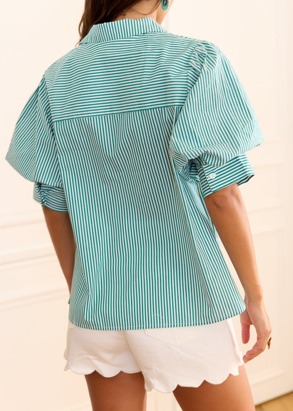 Chemise rayée verte manches bouffantes