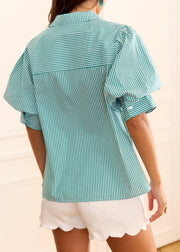 Chemise rayée verte manches bouffantes