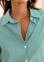 Chemise rayée verte manches bouffantes
