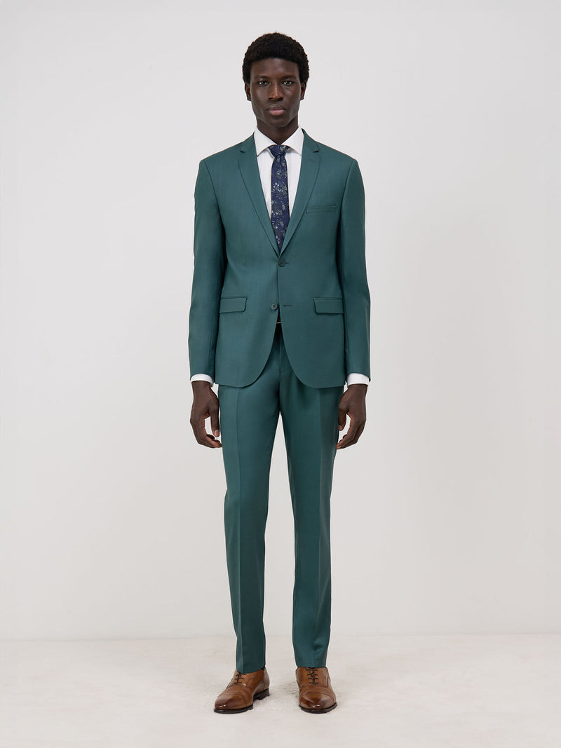 Costume 2 pièces vert bouteille — vue portée en pied, de face