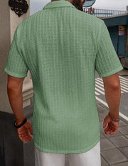 Chemise rayée à manches courtes vert sauge — vue portée de dos