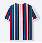 Polo cardigan rayé bleu, rouge et blanc — vue à plat, de dos