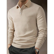 Polo maille manches longues beige — vue portée de trois-quarts
