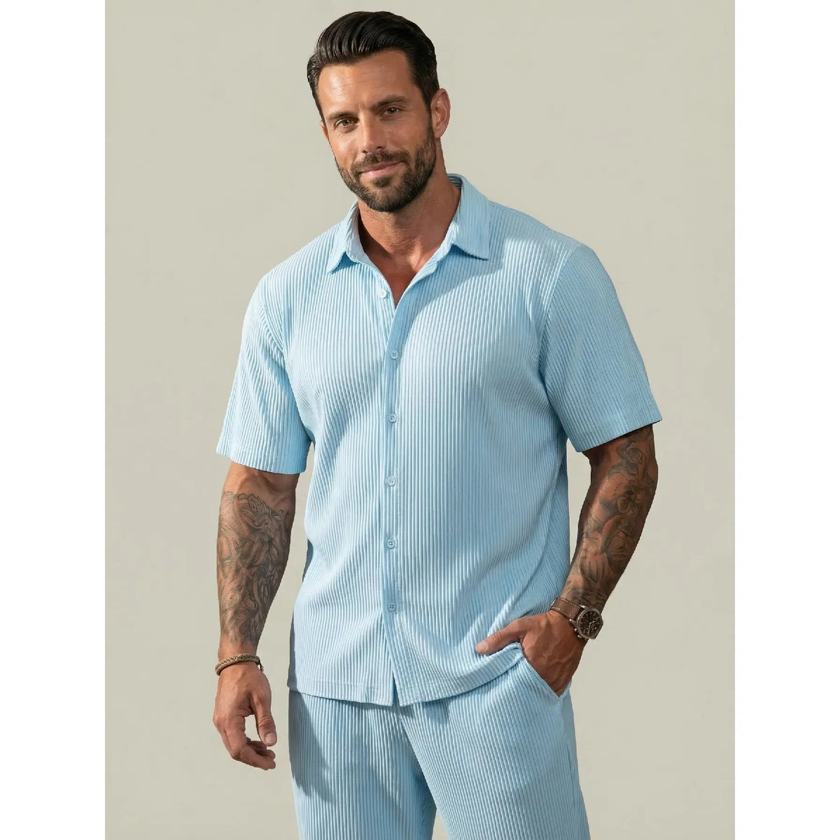 Ensemble chemise côtelée et pantalon