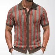 Chemise tricotée à manches courtes marron, orange et blanc — vue portée de face