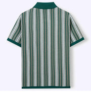 Chemise tricotée à manches courtes vert, blanc et noir — vue à plat, de dos