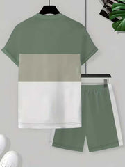 Ensemble t-shirt short deux coloris vert sauge et blanc — vue à plat, de dos