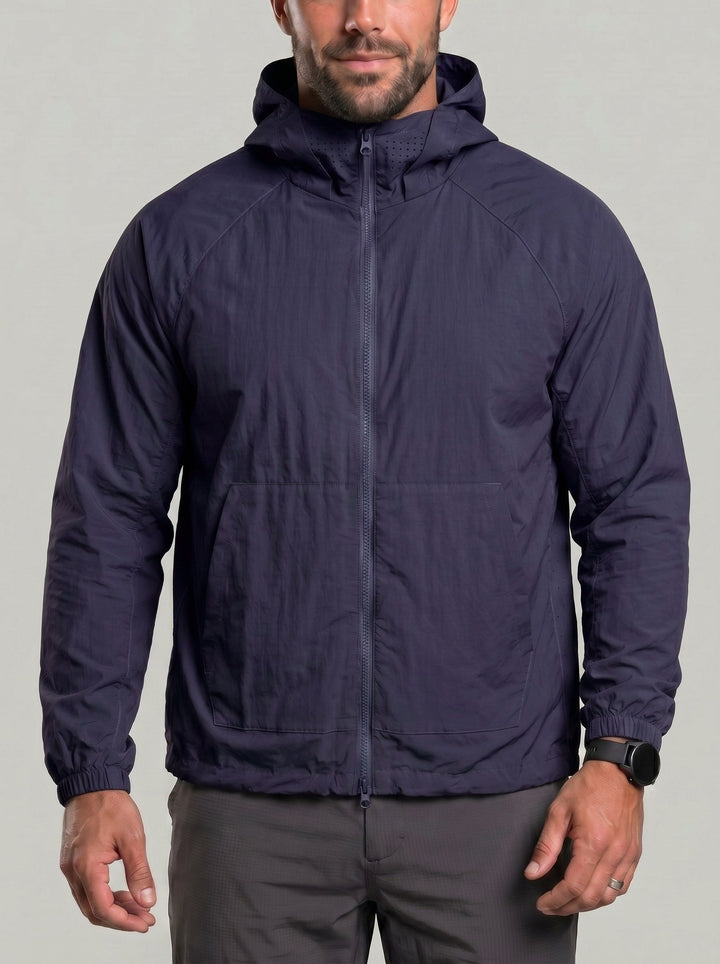 Veste zippée à capuche raglan bleu nuit — vue de face