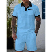 Ensemble t-shirt blocs de couleur bleu clair — vue portée de face