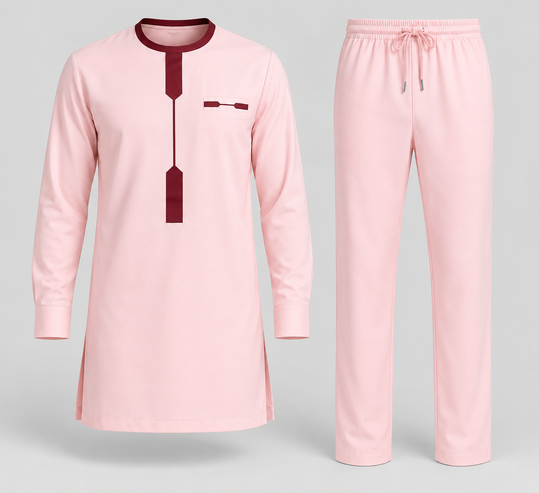 Ensemble tunique et pantalon rose, vue isolée de face