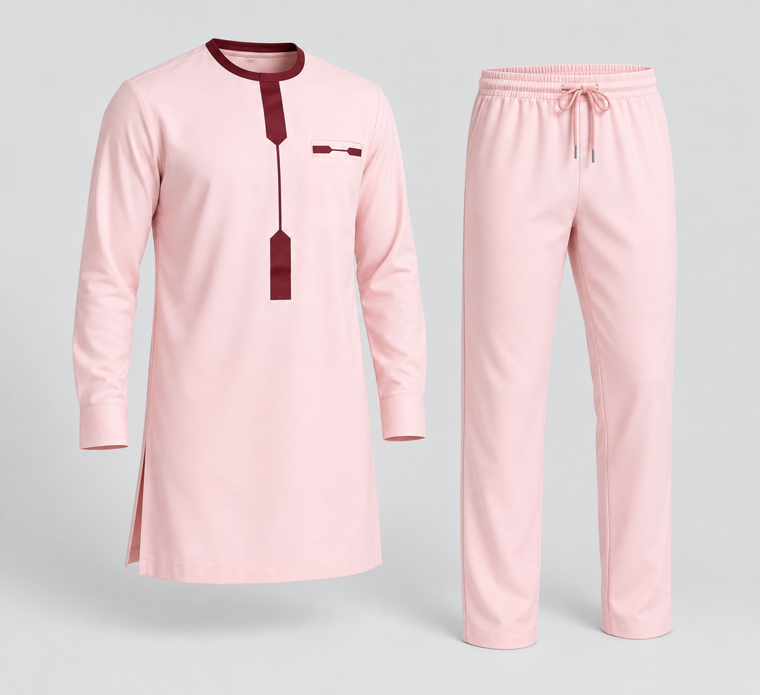 Ensemble tunique et pantalon rose, vue isolée de trois quarts