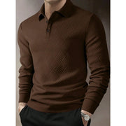 Polo maille manches longues marron — vue portée de trois-quarts