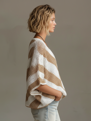 Pull rayé blanc beige — vue portée de profil