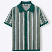 Chemise tricotée à manches courtes vert, blanc et noir — vue à plat, de face
