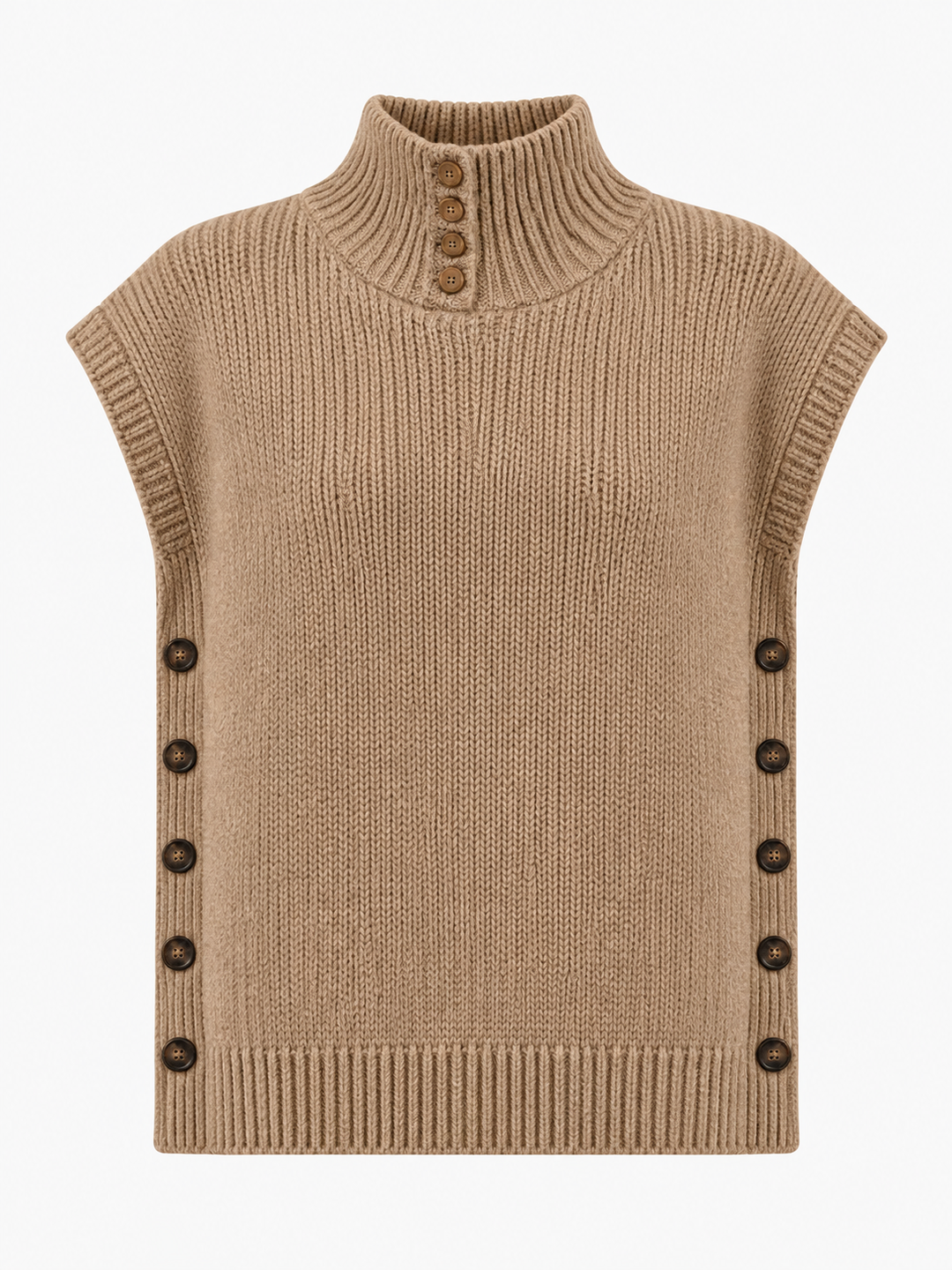 Gilet camel sans manches, pièce isolée vue de face