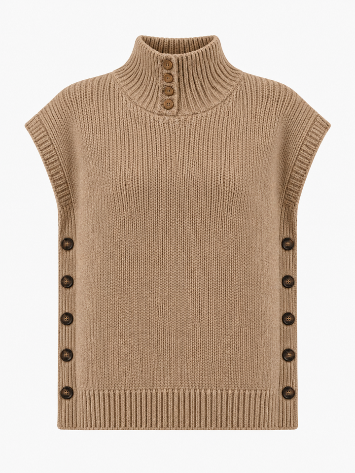 Gilet camel sans manches, pièce isolée vue de face