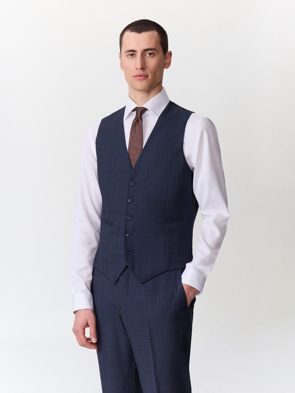 Gilet marine prince de Galles — vue portée de face