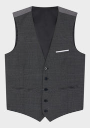 Gilet de costume gris prince de Galles — détail du col. Soniel Paris.