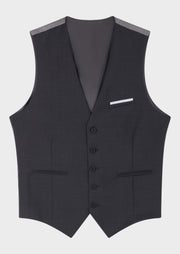 Gilet de costume anthracite — détail de la matière. Soniel Paris.