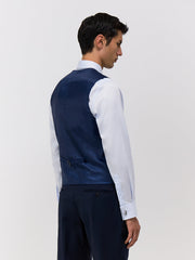 Gilet de costume bleu marine — vue portée de côté, dos en satin