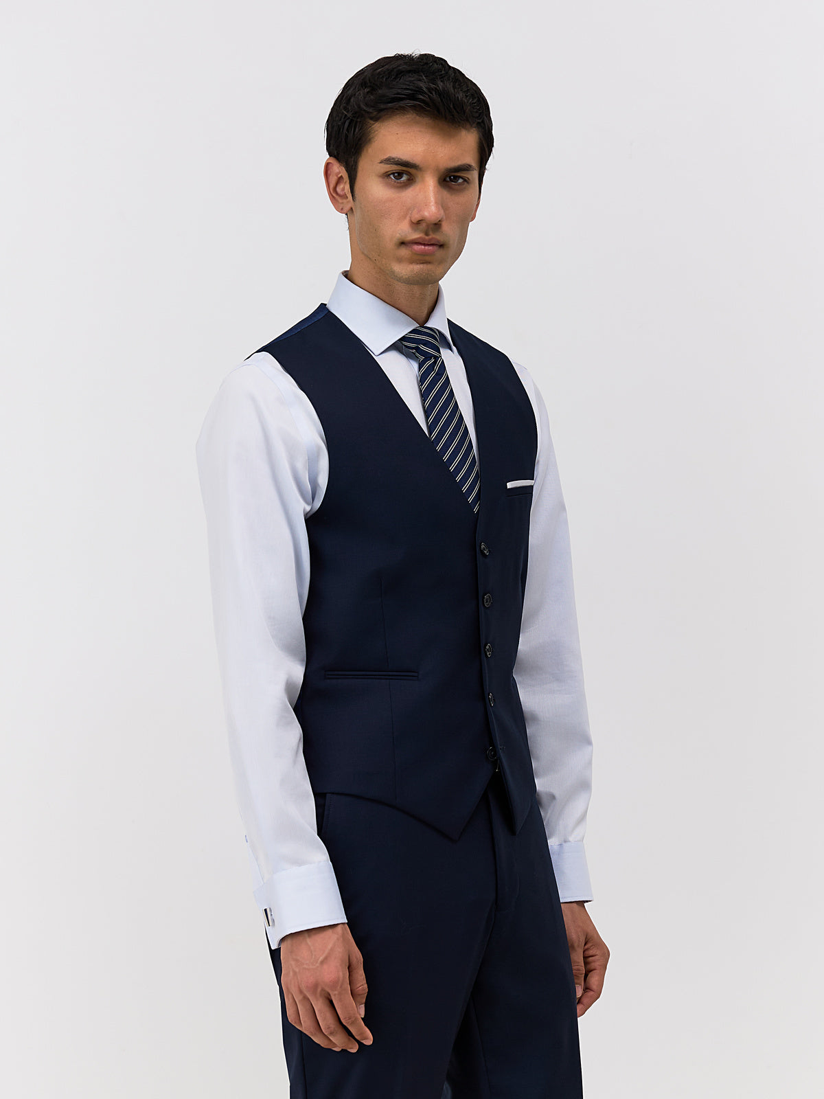 Gilet de costume bleu marine — vue portée de face