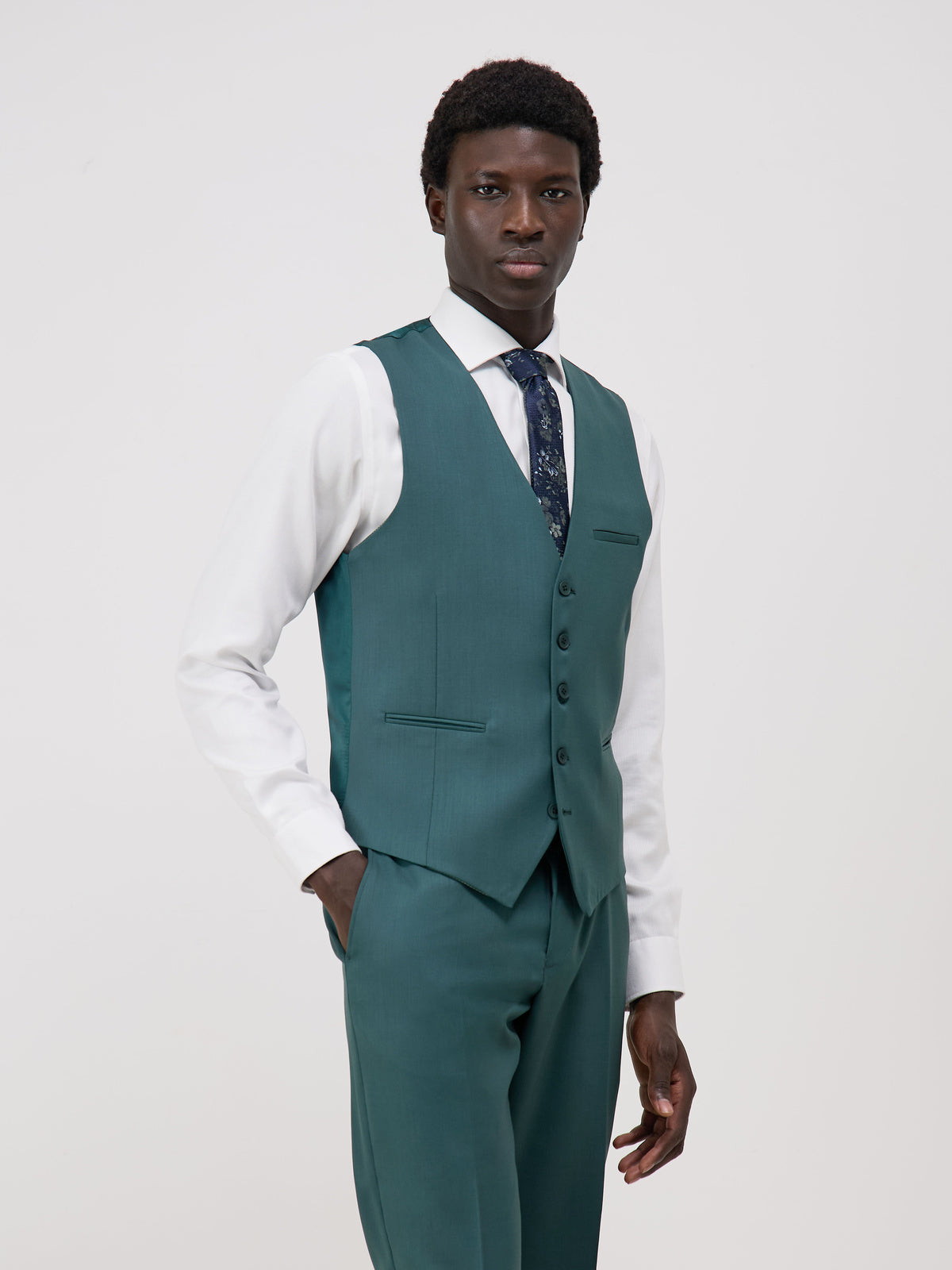 Gilet de costume vert bouteille — vue portée de face