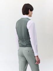 Gilet croisé vert d'eau — vue portée de dos, doublure satinée et sangle
