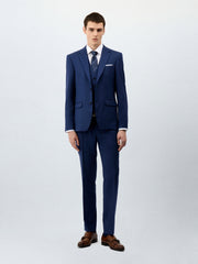 Gilet de costume bleu indigo — vue portée en pied, avec veste et pantalon