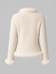 Gilet écru zippé à bordures duveteuses