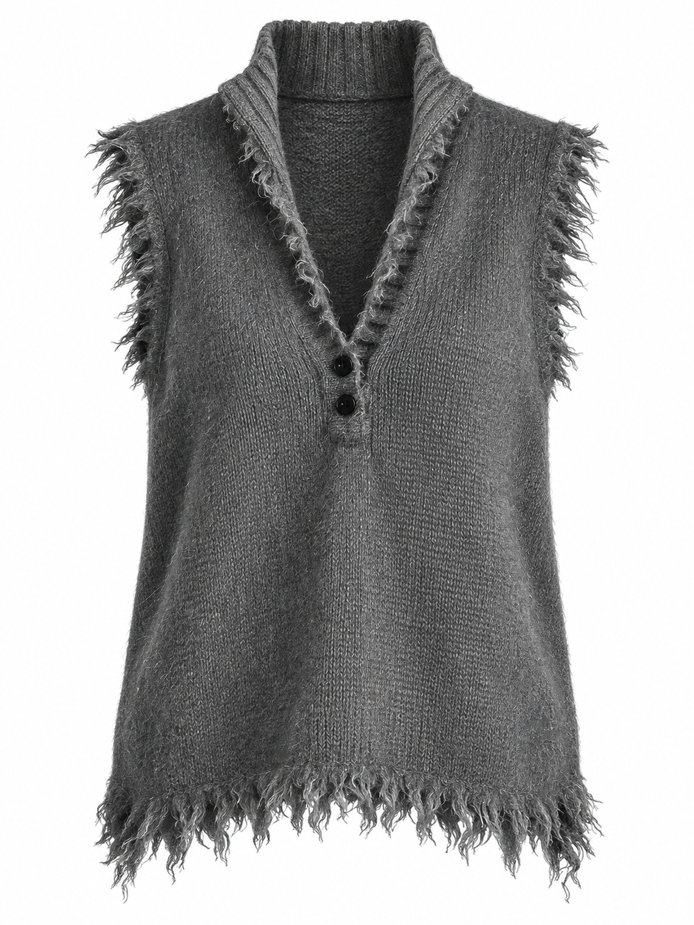 Gilet gris sans manches à boutons, pièce isolée vue de face