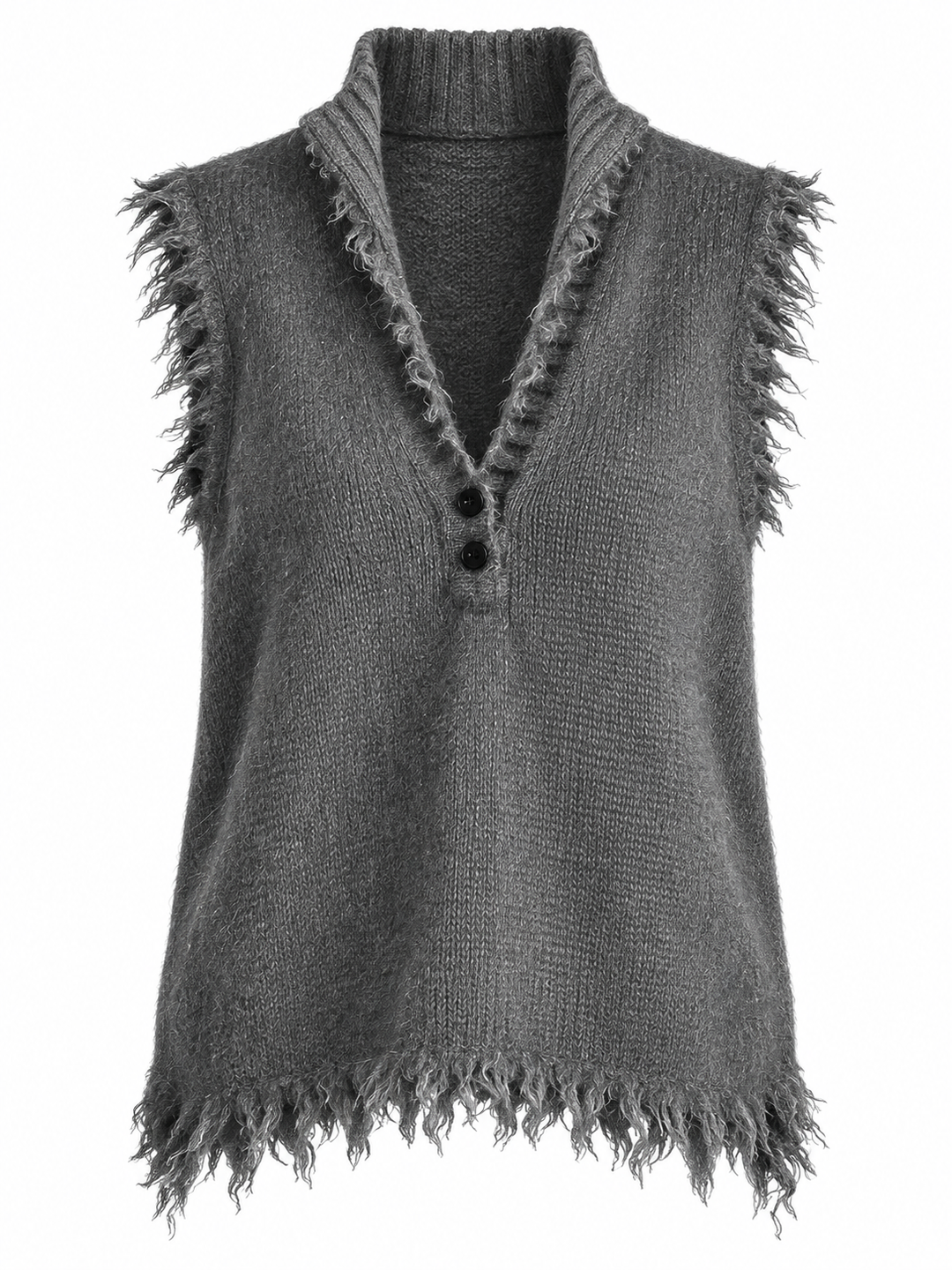 Gilet gris sans manches à boutons, pièce isolée vue de face
