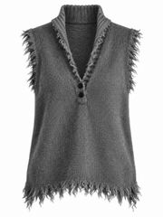 Gilet gris sans manches à boutons, pièce isolée vue de face